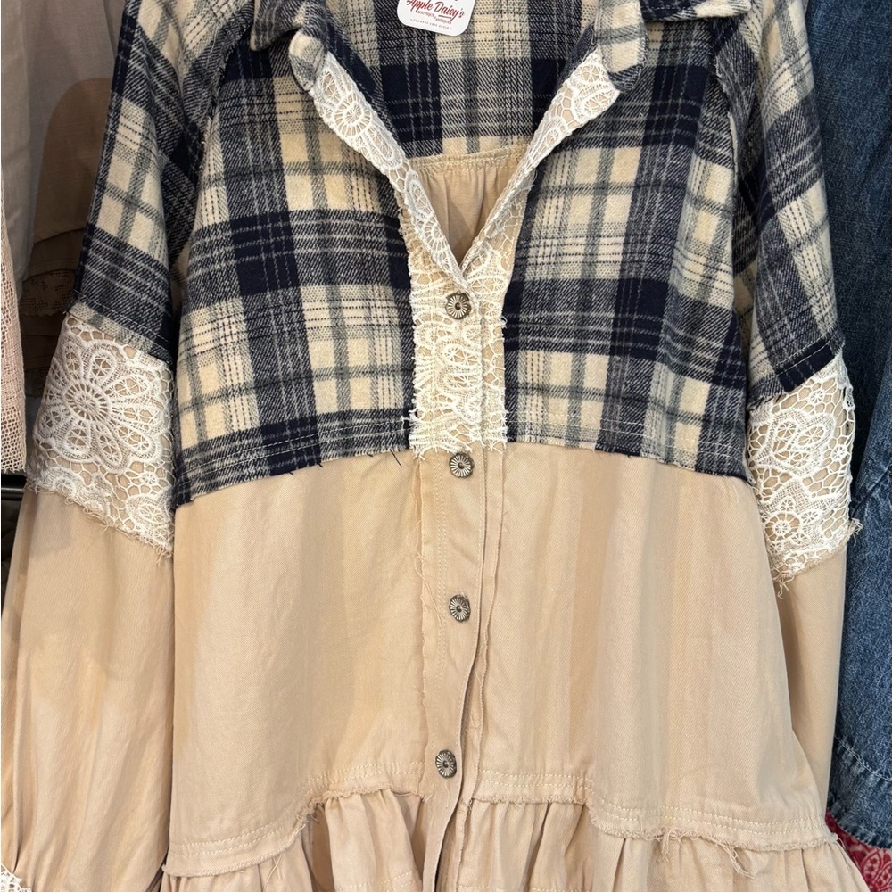 Free People style Plaid and Lace Button-Down Dress